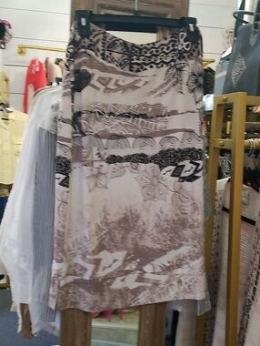 Women's Beige and Black Printed A-Line Skirt